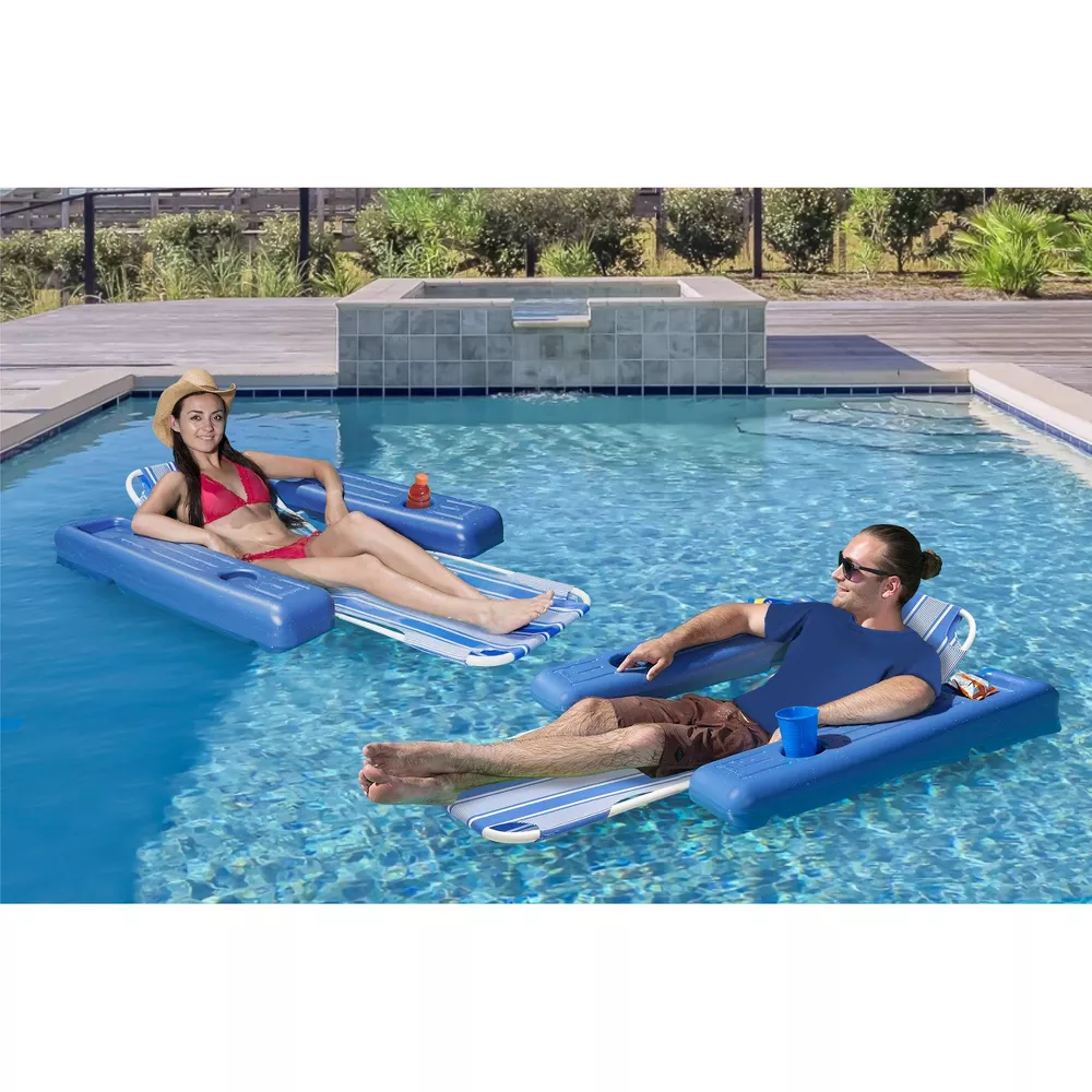 1 -Piece Caribbean Retro Floating Chaise Pool Lounger Recliner - Blue Striped - Image 2