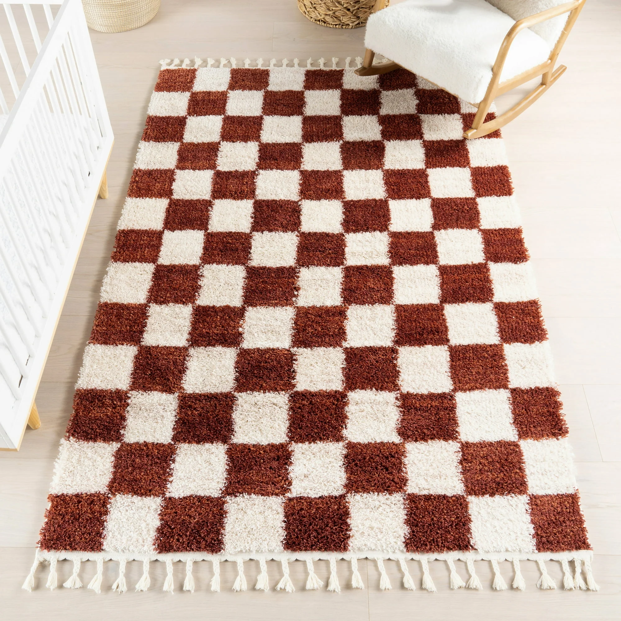 Carlisha Contemporary Checkered Area Rug, 7'10"x10' Red