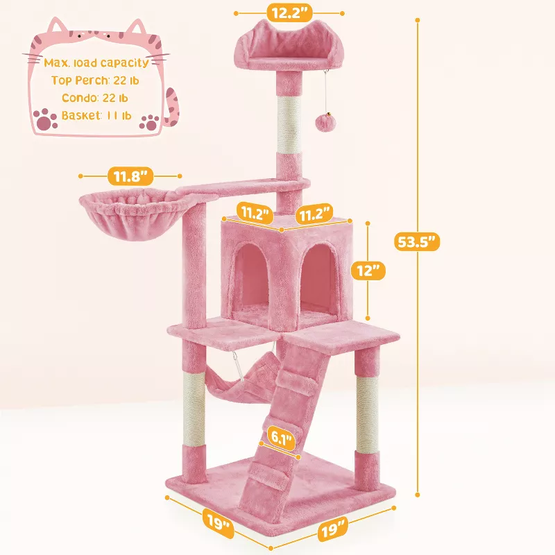 Cat Tower with Scratching Post for Kittens - Pink - Image 4