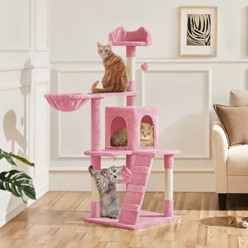 Cat Tower with Scratching Post for Kittens - Pink - Image 5