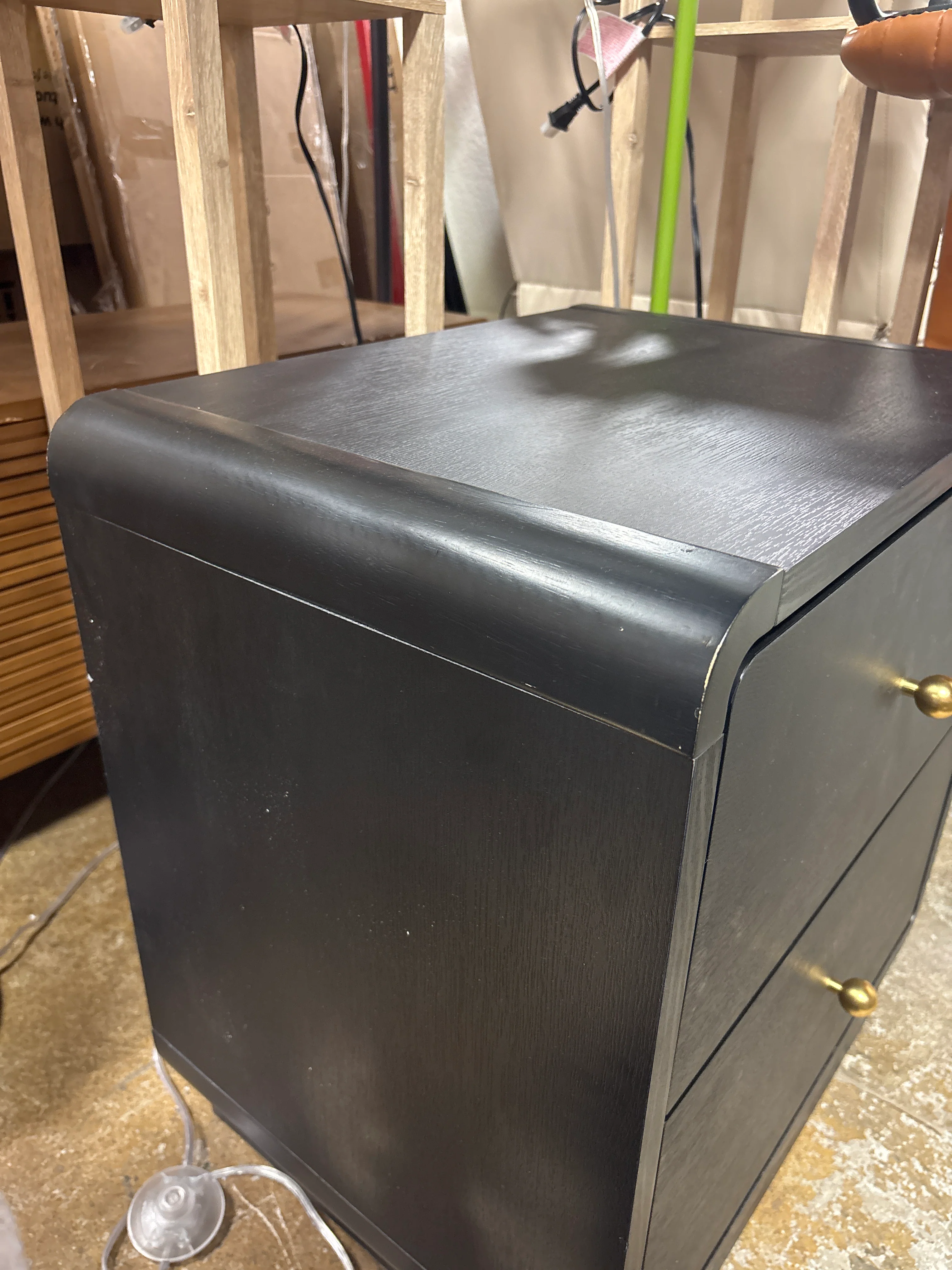 Cavy Nightstand 2-Drawers Black Wood with Round Gold Knobs SHOWROOM ITEM - Image 3