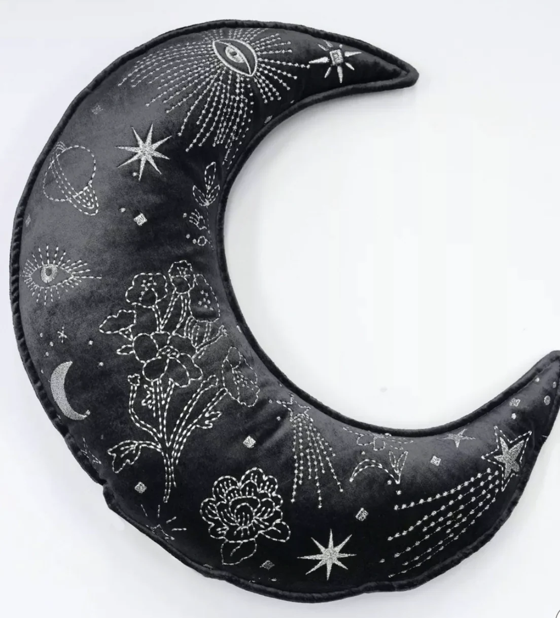 Celestial Garden Embroidered Moon Shape Decorative Pillow SHOWROOM ITEM
