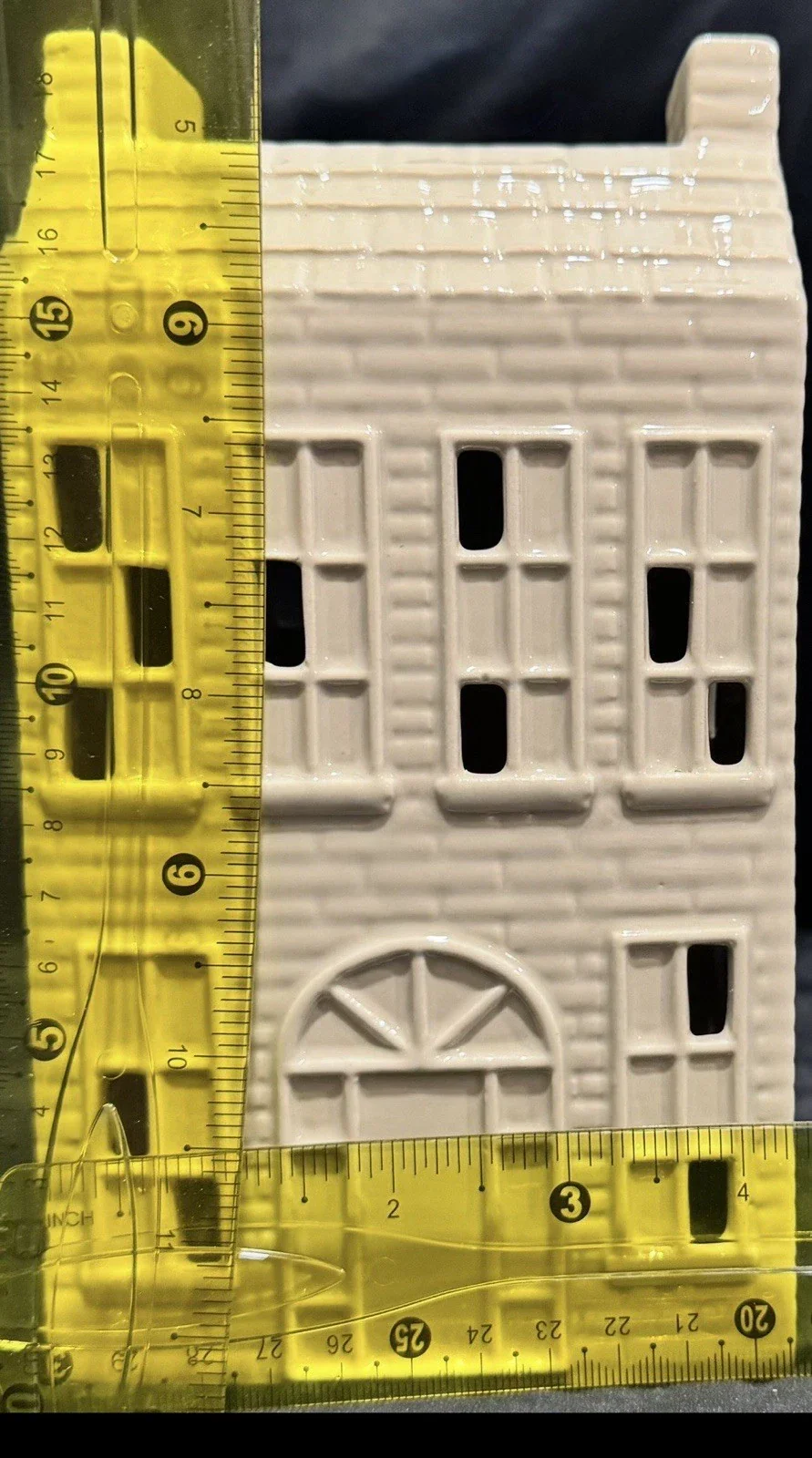 Ceramic LED Tealight Holder Houses Set of 3 Beige Glazed - Image 3