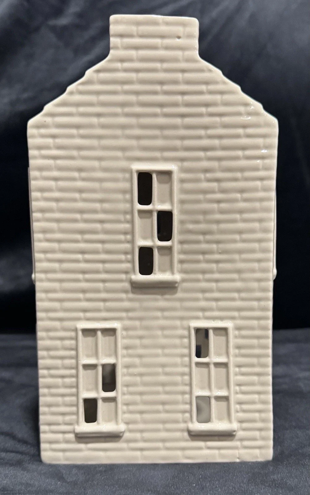 Ceramic LED Tealight Holder Houses Set of 3 Beige Glazed - Image 5