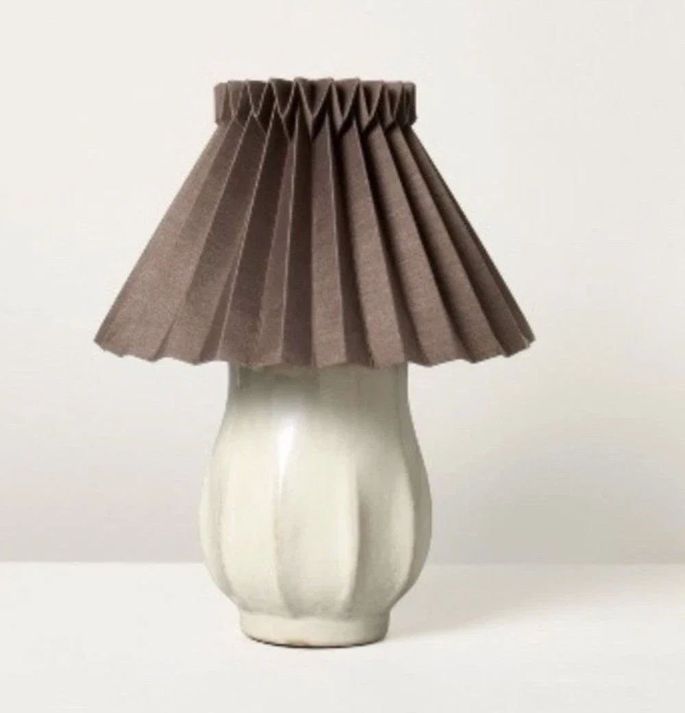 Ceramic Table Lamp With Brown Pleated Shade In Box,