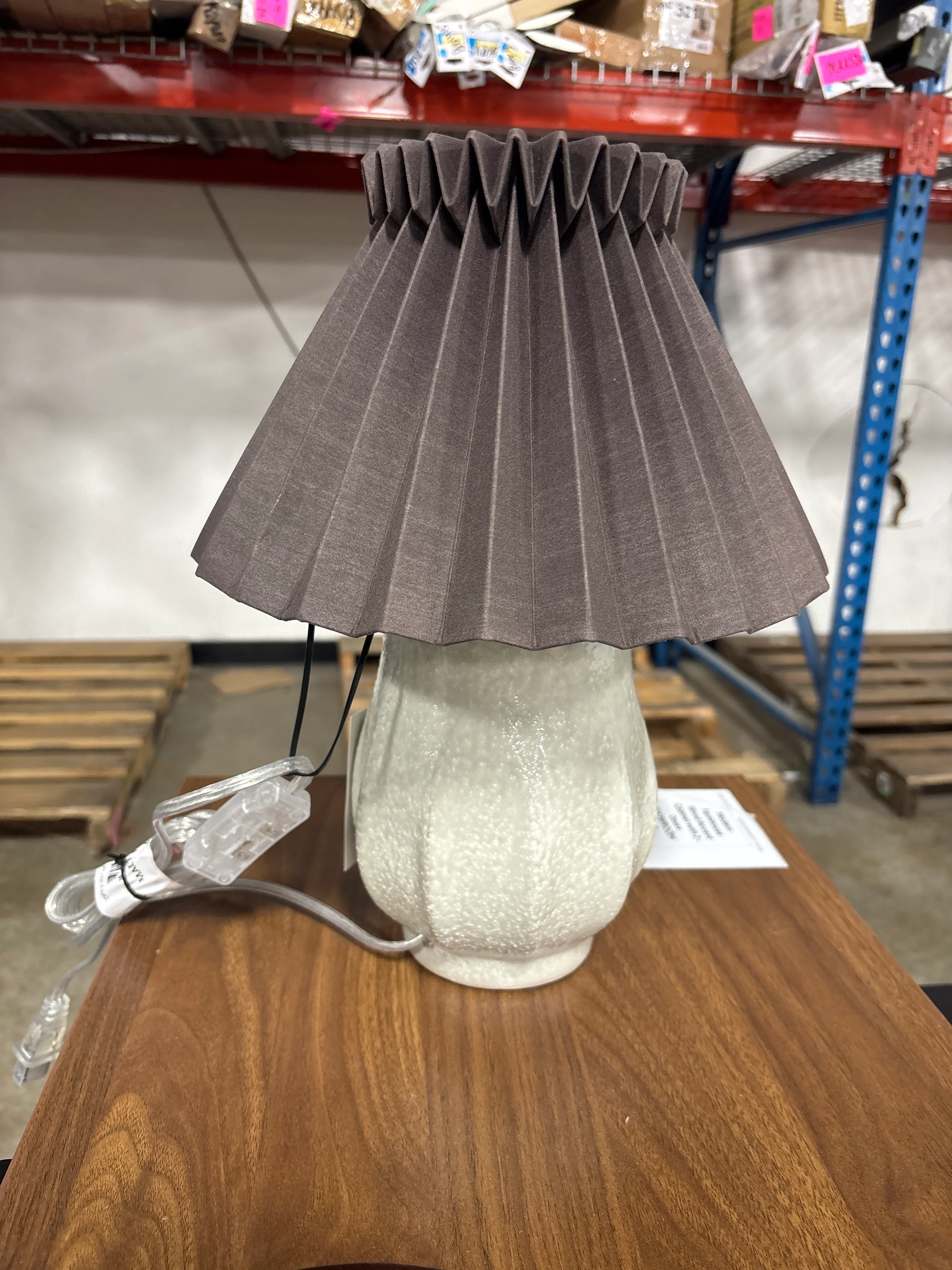 Ceramic with Brown Knife Pleat Shade Accent Table Lamp Sour Cream SHOWROOM ITEM - Image 2