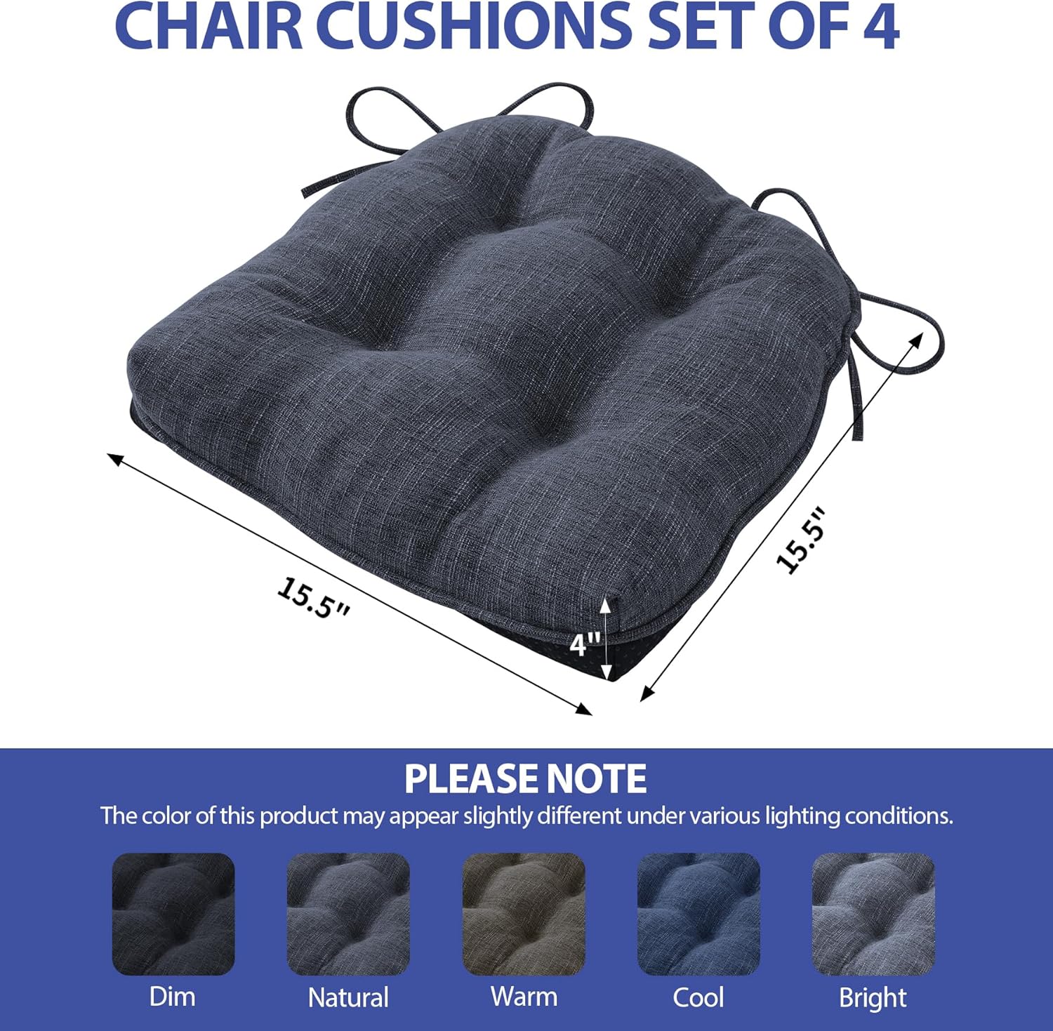 Chair Cushions for Dining Chairs Set of 4, Navy Blue - Image 3