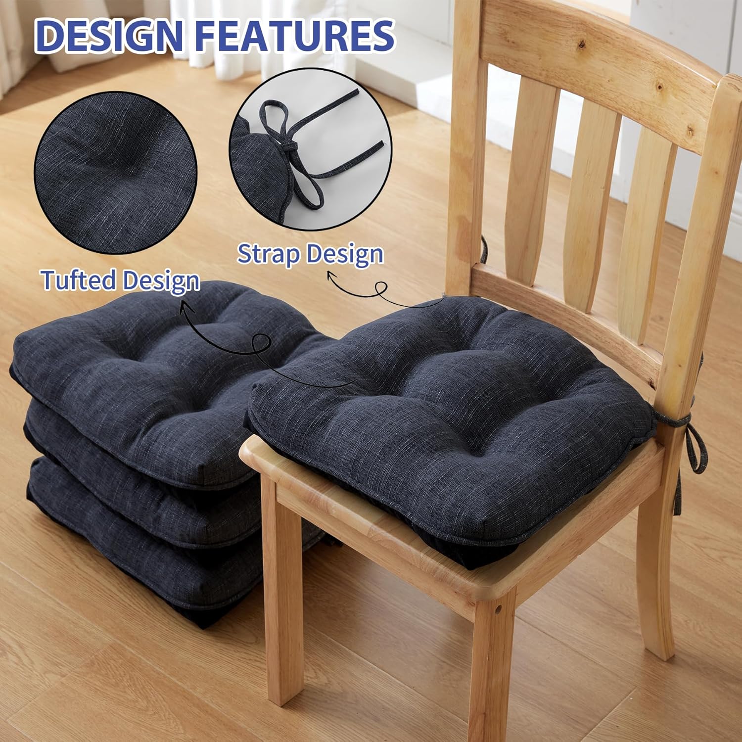 Chair Cushions for Dining Chairs Set of 4, Navy Blue - Image 4