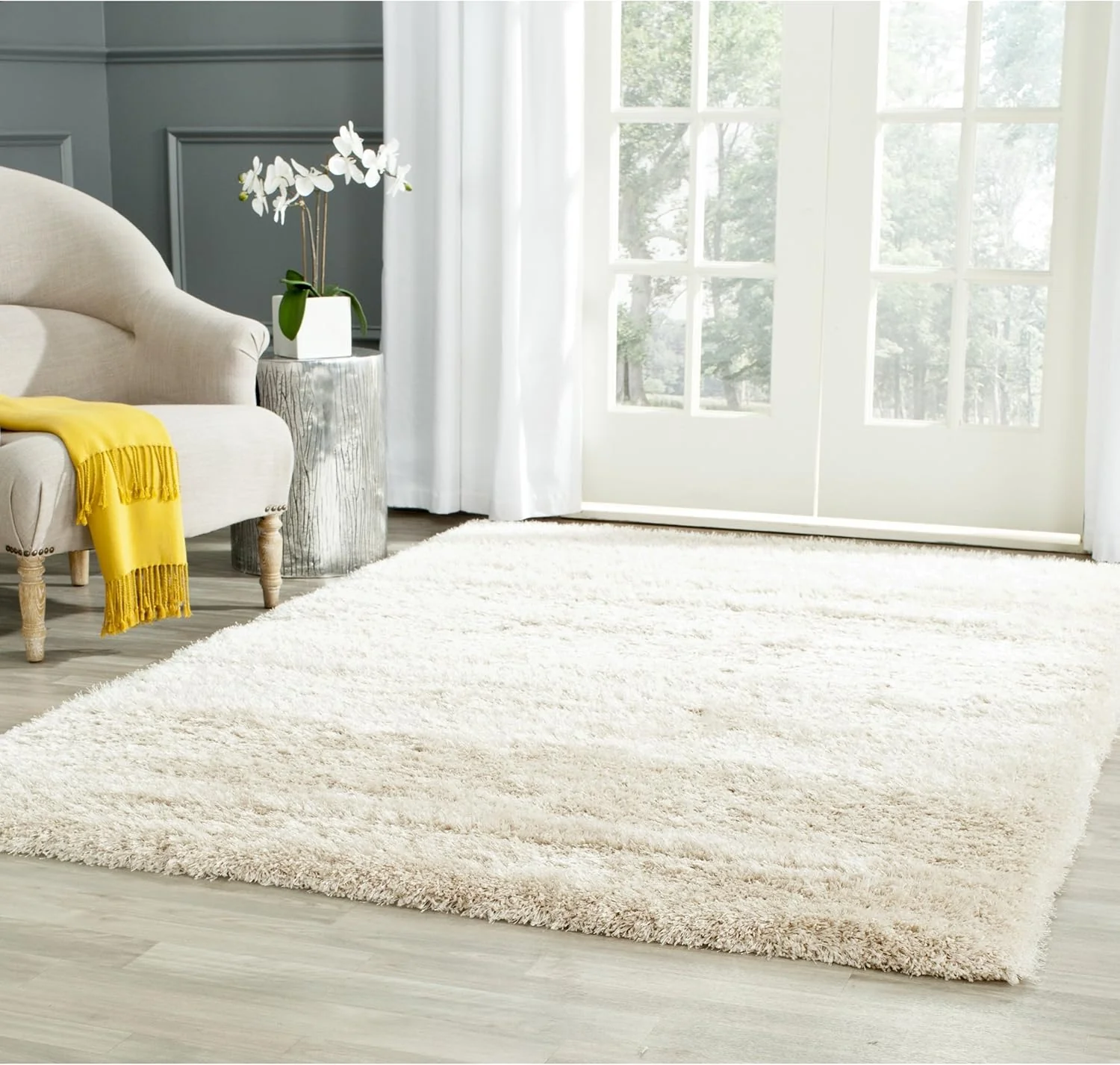 Charlotte Shag Collection Ivory Area Rug 5'1" x 7'6" - Image 2