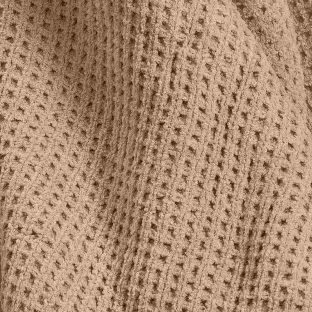 Chenille Knit Throw Blanket with Faux Shearling Reverse Tan - Image 3