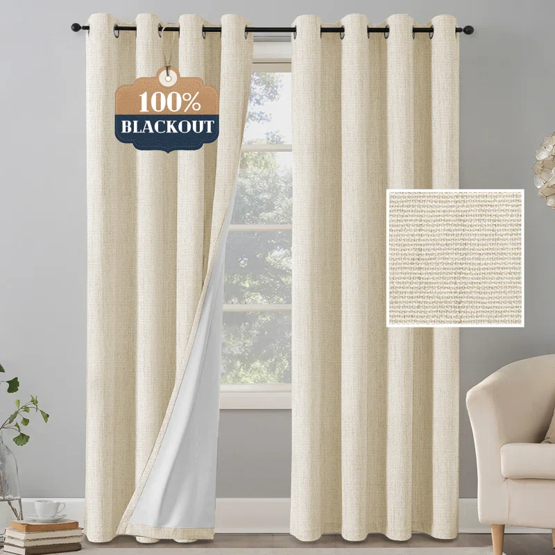 Chenille Linen Blackout Curtain 2 Panels Thermal Insulated