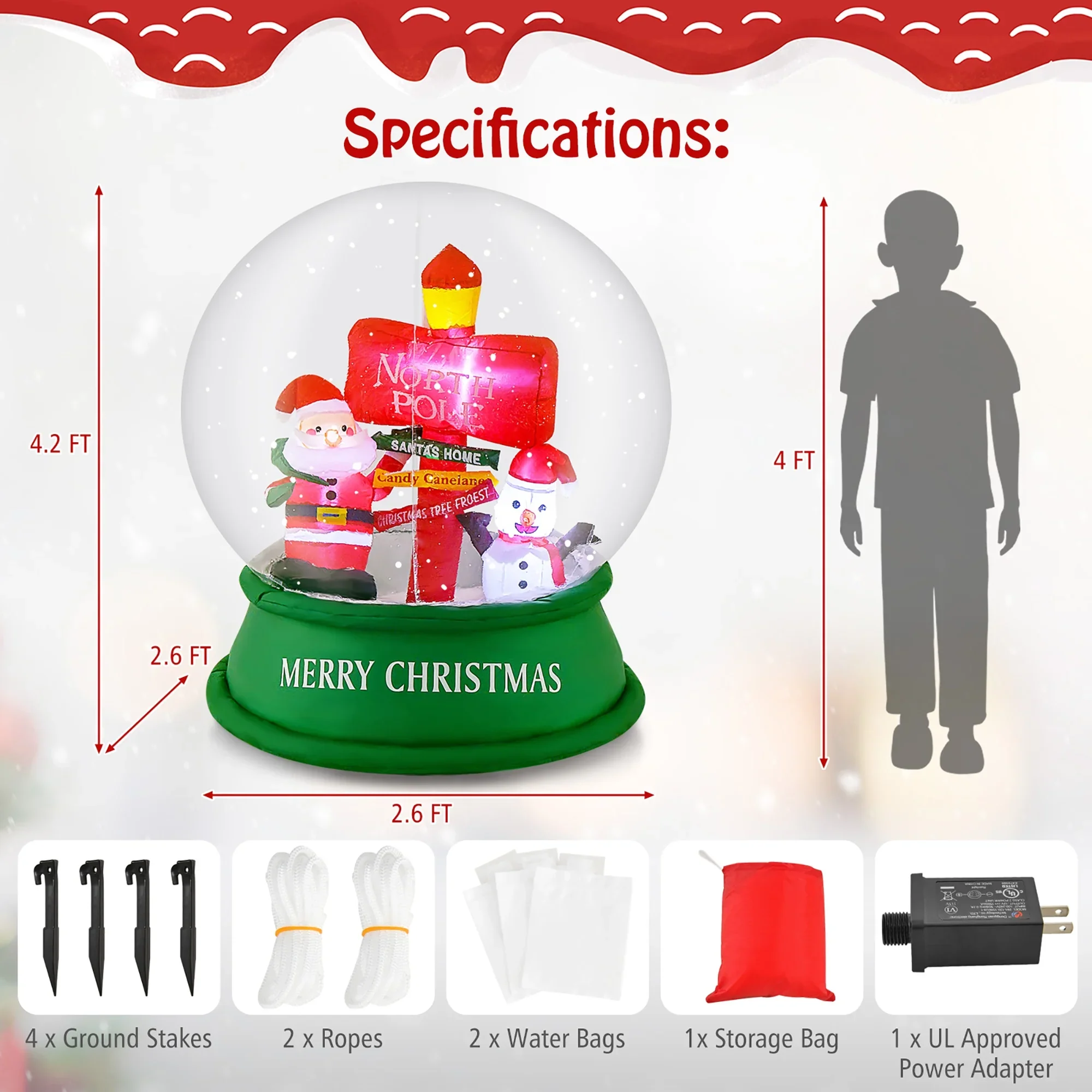 Christmas Inflatable Snow Globe Blow Up Yard Decoration w/ LEDs & Air Blower, final cut - Image 4