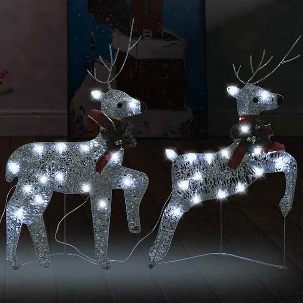 Christmas Reindeer Set of 2 Silver Mesh and Metal Medium - Image 5