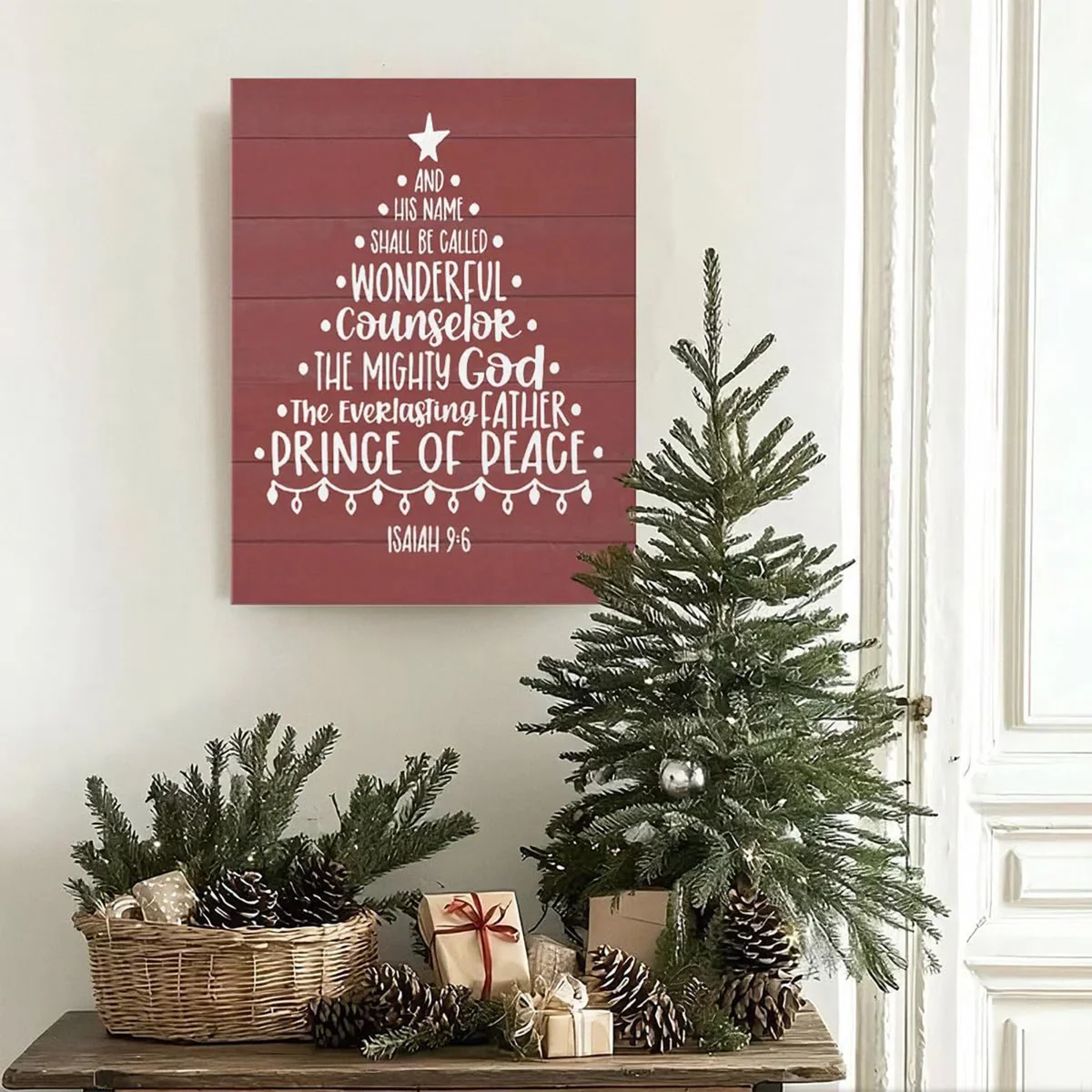 Christmas Tree Christian Wall Art Decor, Christian, Religious Bible Verse Red Xmas Tree - Image 4