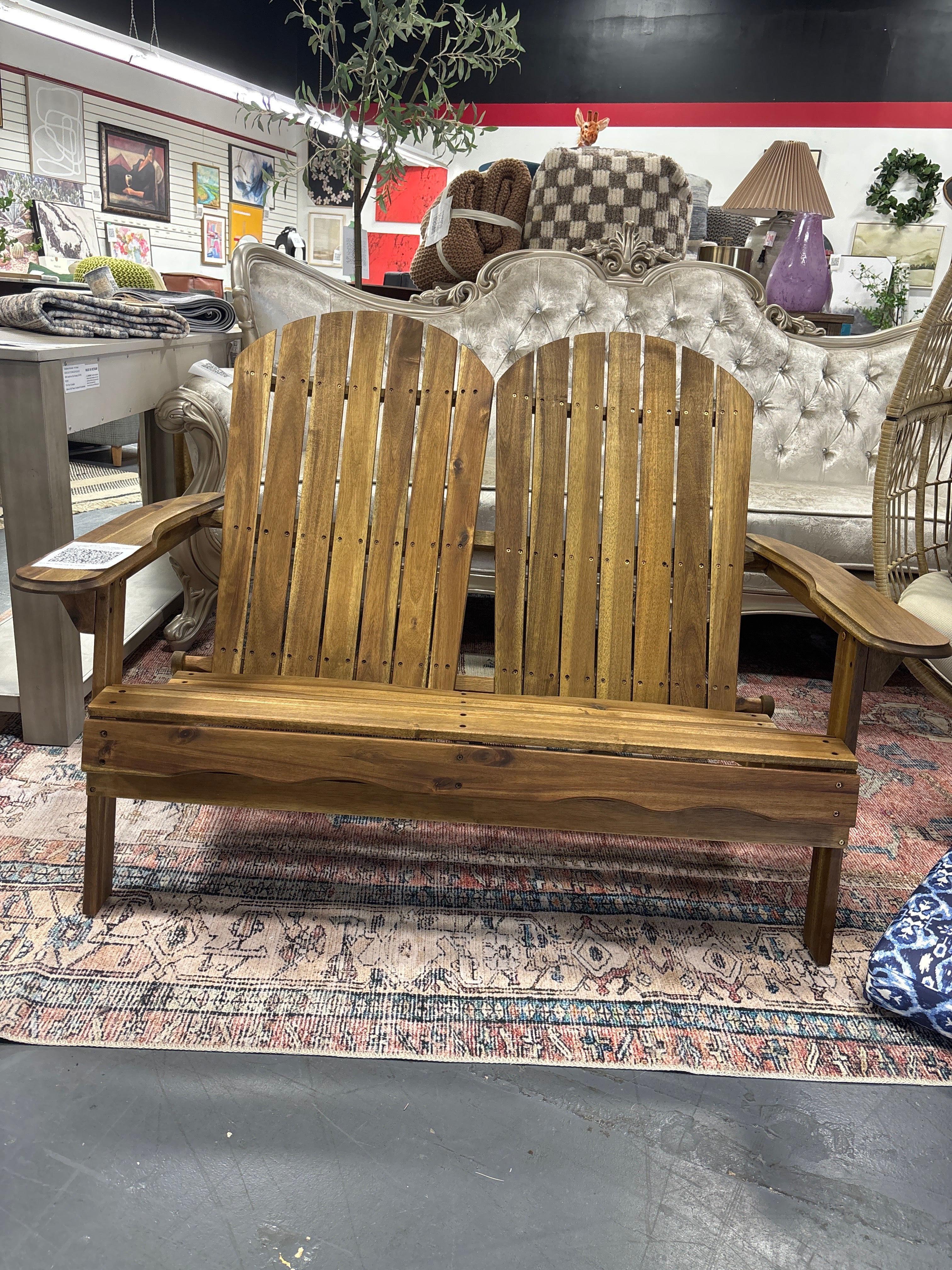 Christopher Knight Home Malibu Outdoor Acacia Wood Folding Adirondack Loveseat - SHOWROOM ITEM - Image 2