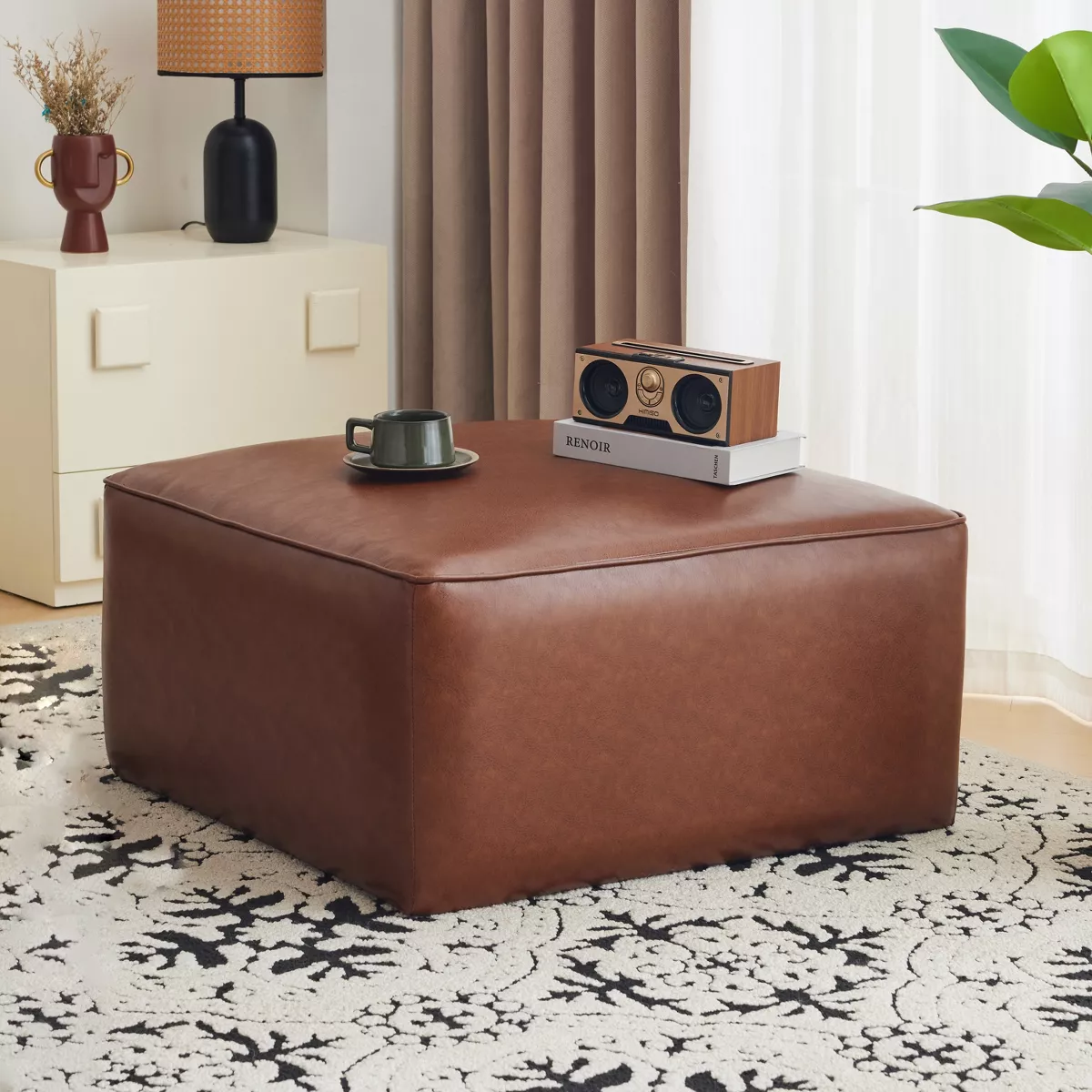 Christopher Knight Home Yzabella Modern Indoor Faux Leather Ottoman - SHOWROOM ITEM