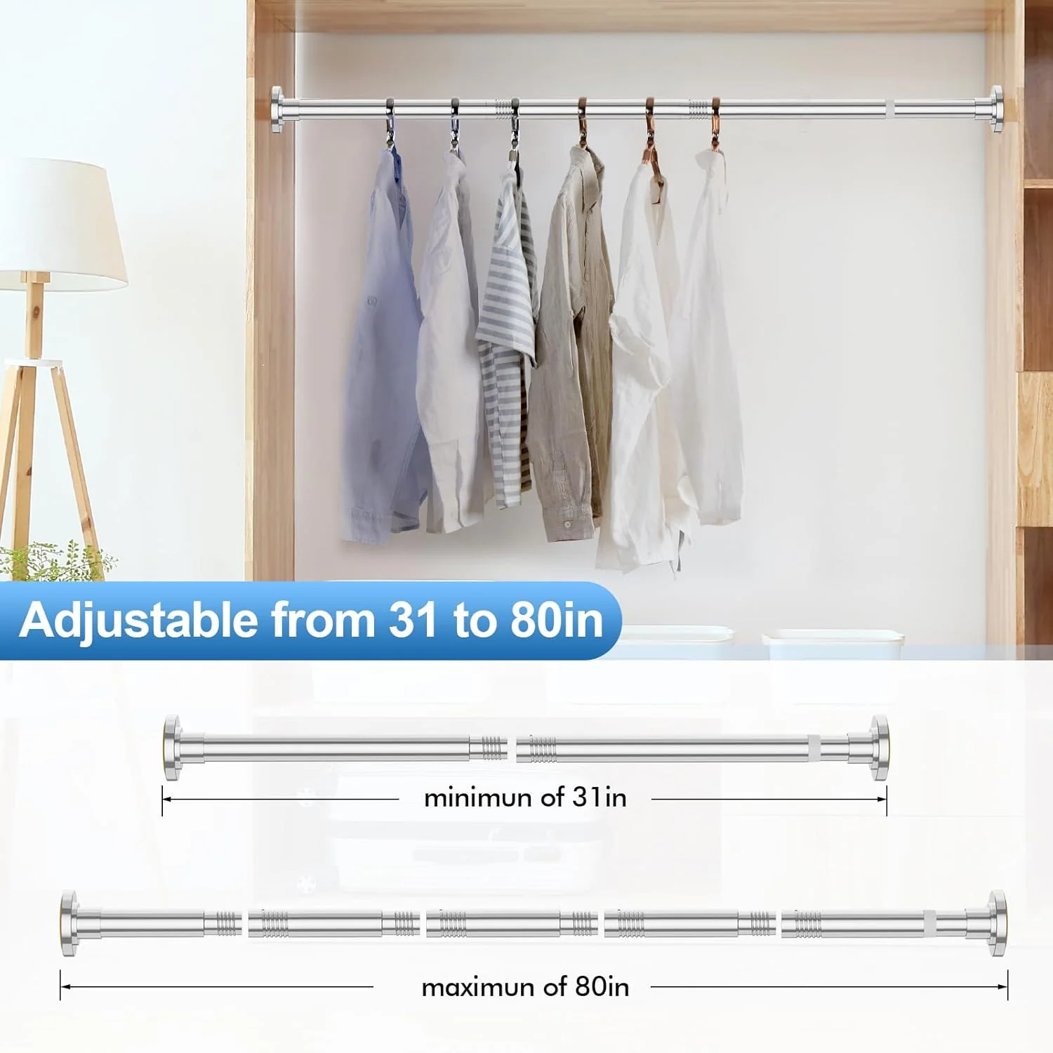 Chrome Shower Curtain Rod Adjustable Spring Tension - Image 3