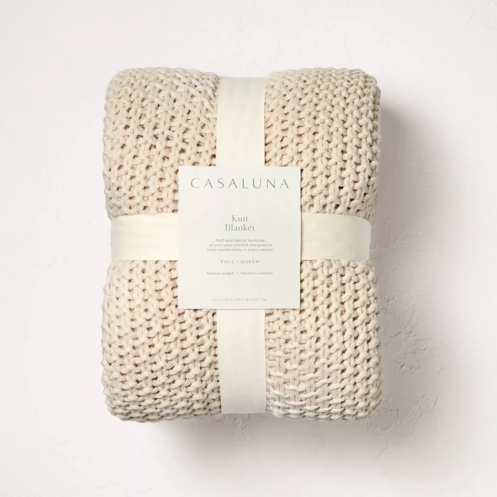 Chunky Knit Bed Blanket - Full/Queen