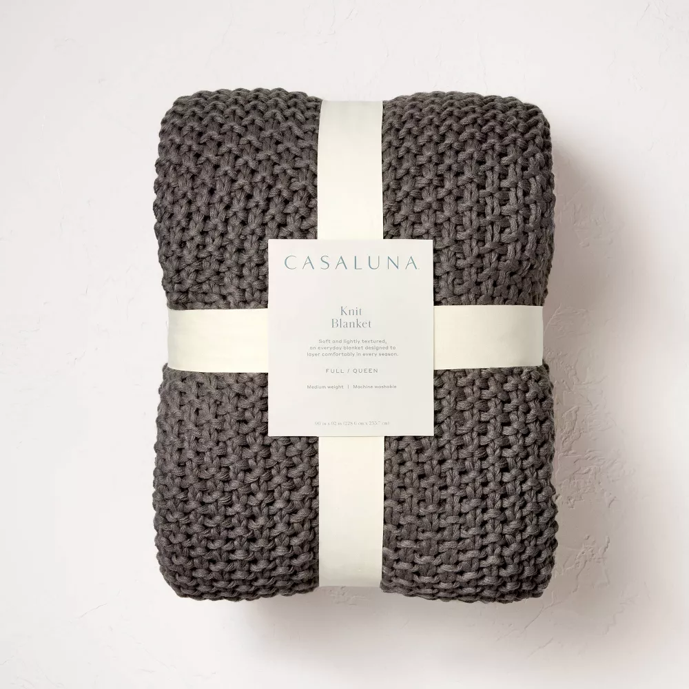 Chunky Knit Bed Blanket - Full/Queen