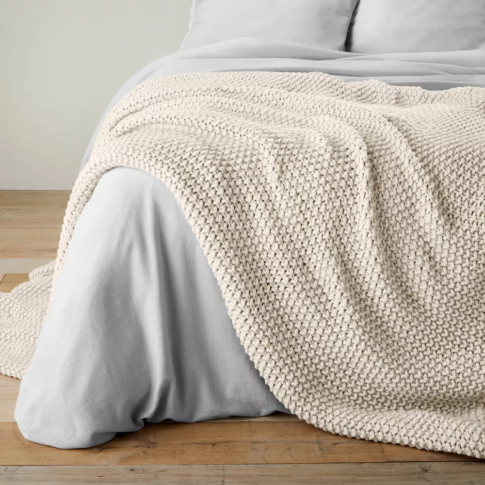 Chunky Knit Bed Blanket Natural King - Image 2