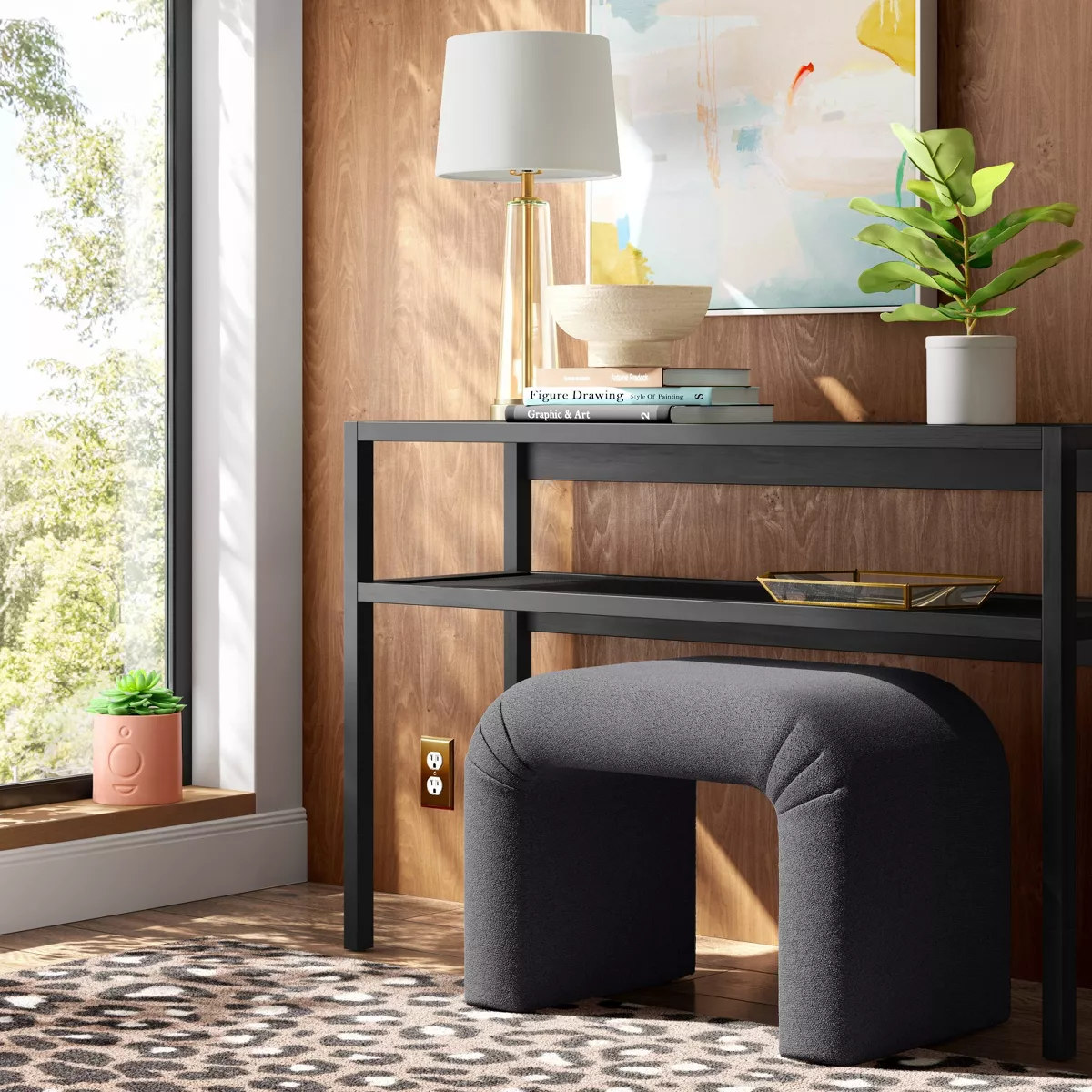 Cicely Waterfall Ottoman - Charcoal Gray Boucle SHOWROOM ITEM