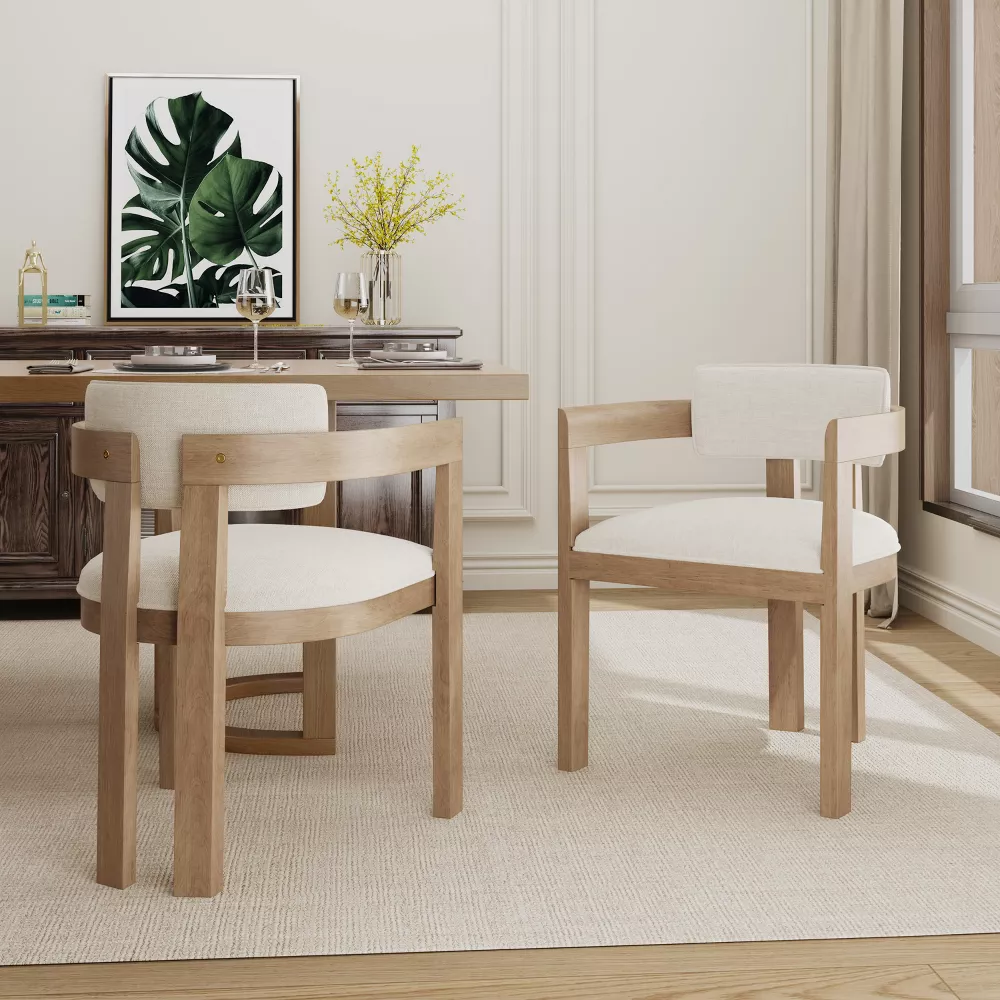 Clarissa Rustic Upholstered Rubberwood Dining Chairs 1-Piece, Light Ash - Image 4