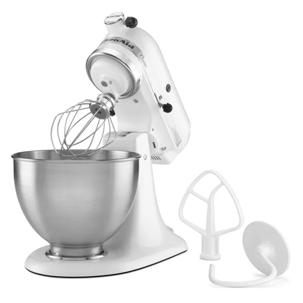 Classic Stand Mixer - White: 10 Speeds, Metal, Dishwasher-Safe, Includes Beater & Dough Hook - Image 3