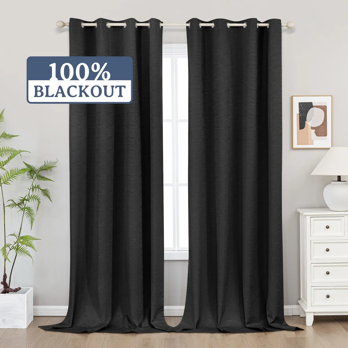 Clesta Cotton Blend Thermal Insulated 100% Blackout Grommet Curtain Pair - Image 4