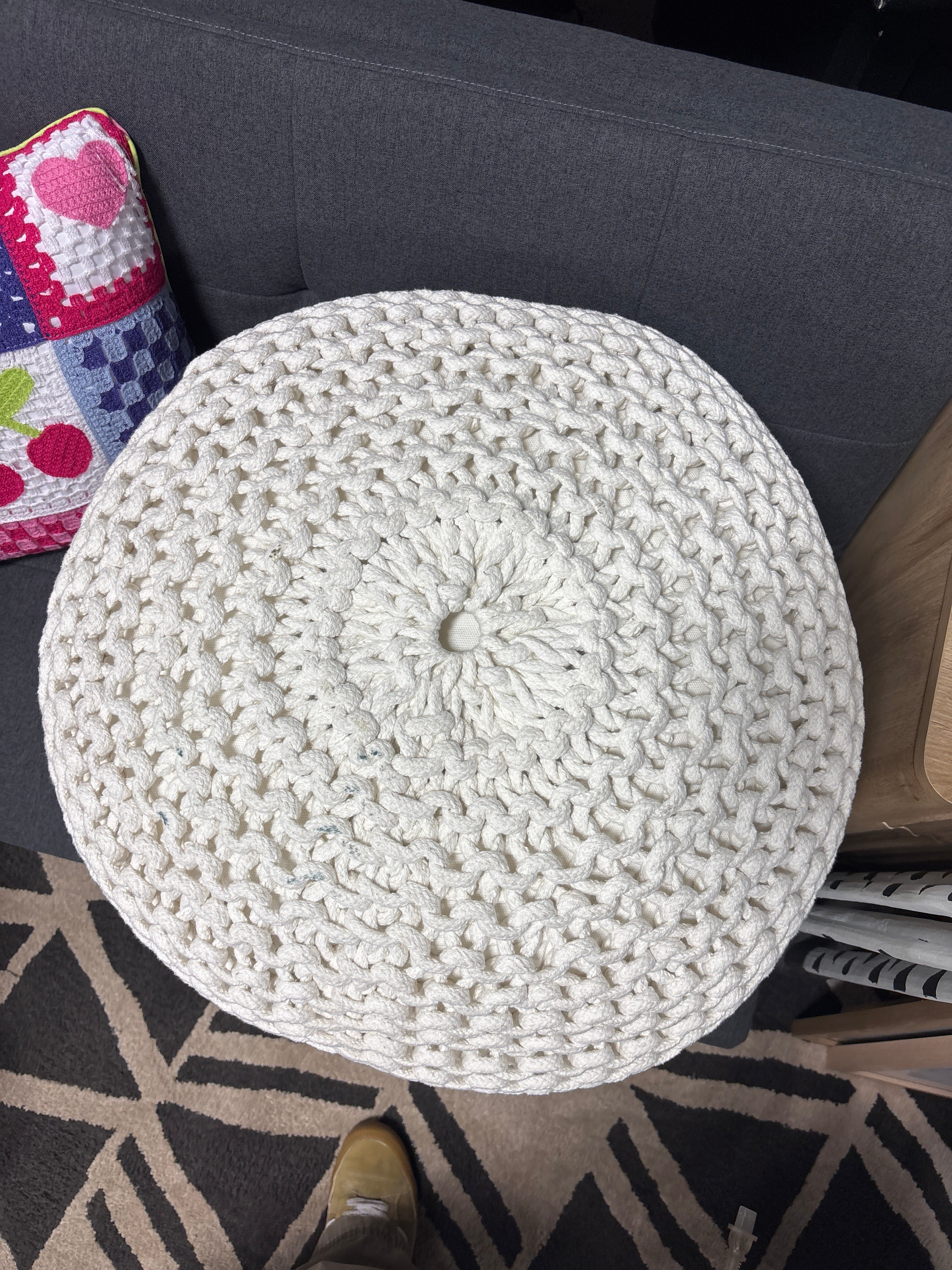 Cloverly Chunky Knit Pouf Cream SHOWROOM ITEM - Image 4