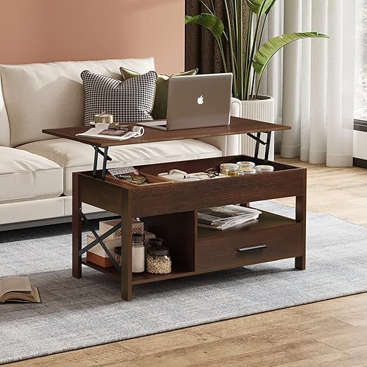 Coffee Table, Lift Top Coffee Table with Hidden Compartment, Espresso - Image 2
