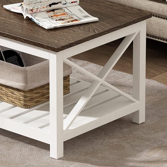 Coffee Table Rustic Farmhouse Vintage Finish White - Image 2