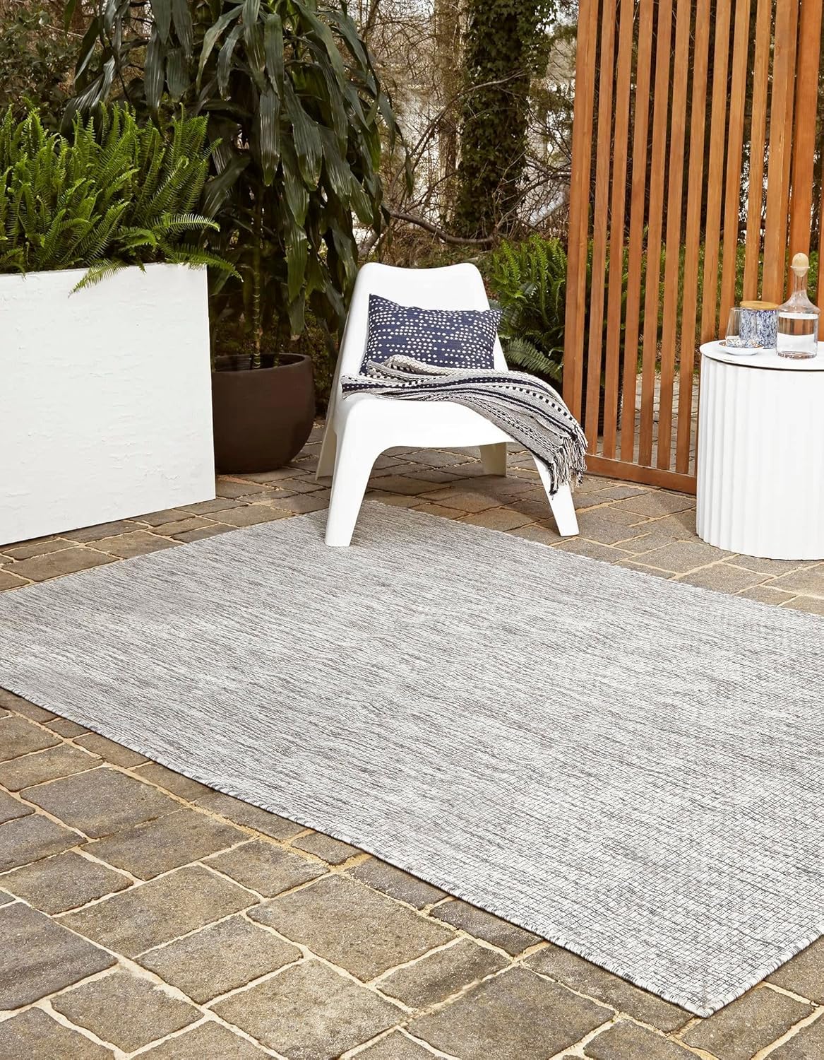 Collection Casual Transitional Solid Heathered Flatweave Area Rug 3x5, Light Gray/Ivory - Image 5