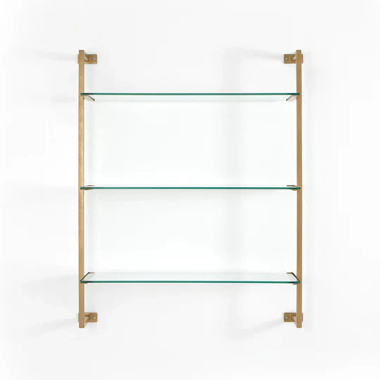 Four Hands Collette Wall Shelf - Antique Gold - Tempered Glass,
