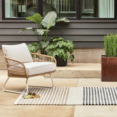 Color Block Braided Outdoor Area Rug Ivory - 5'x7' - Image 3