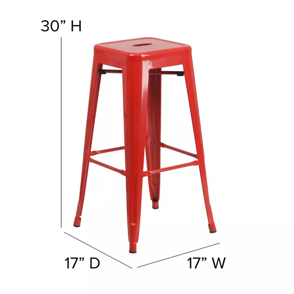 Commercial Grade Backless Metal Indoor-Outdoor Barstool with Square Seat - Set of 2 - Image 5