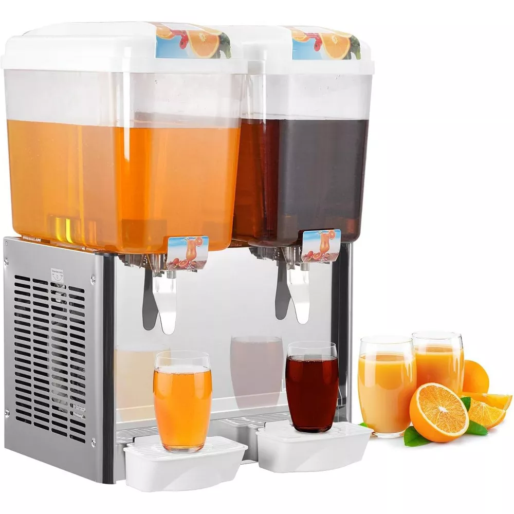 Commercial Ice Beverage Dispenser, 2 Tanks Stainless Steel