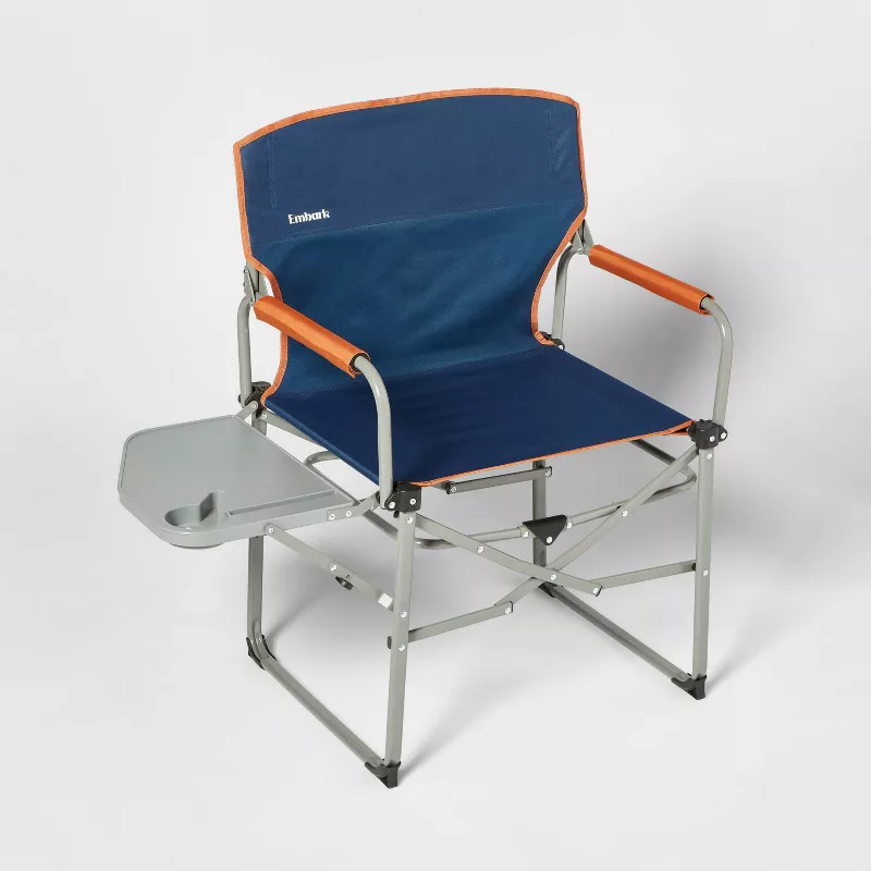 Compact Directors Outdoor Portable Camp Chair Foldable Steel Frame, Armrests