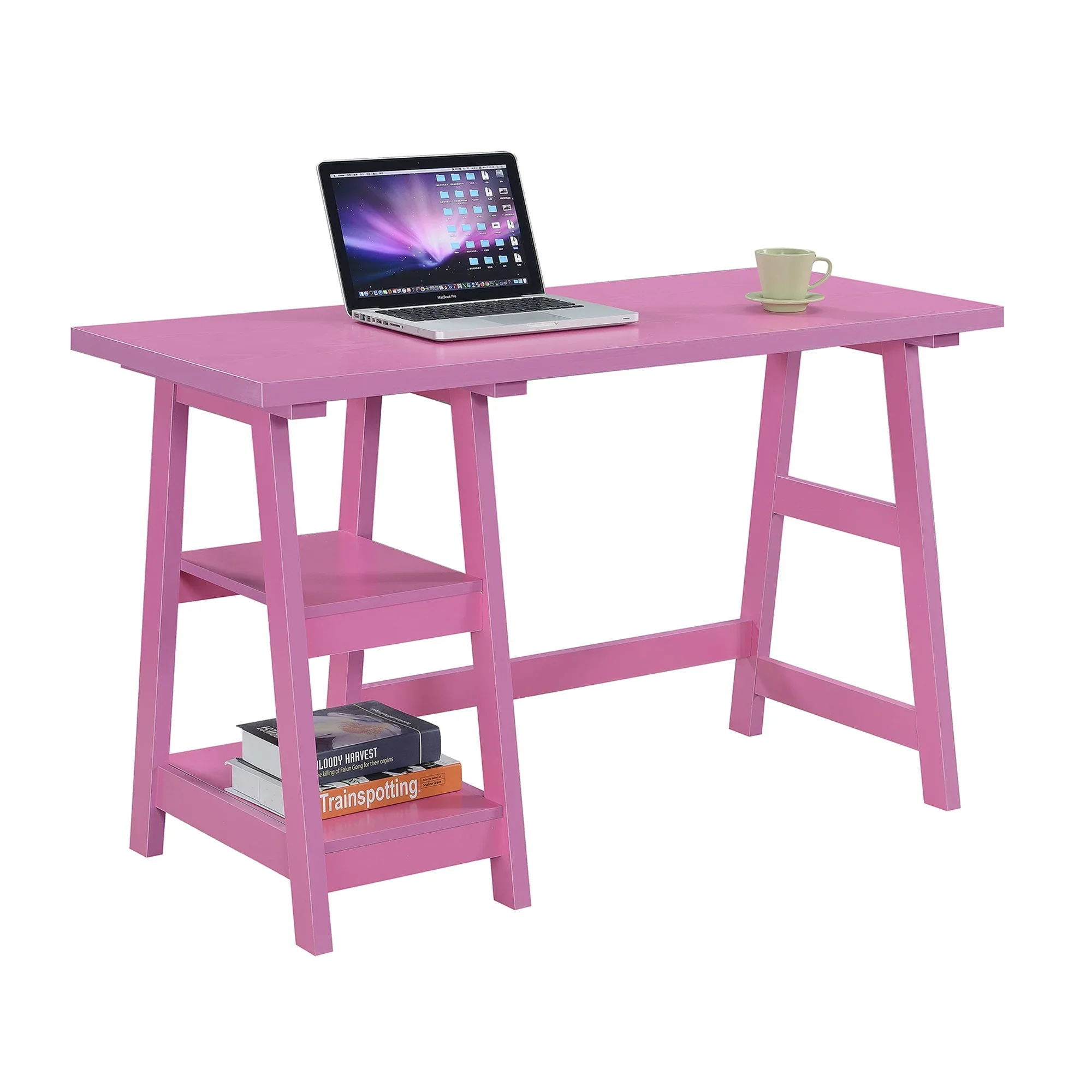 Convenience Designs2Go Trestle Desk with Shelves, Pink - Image 3