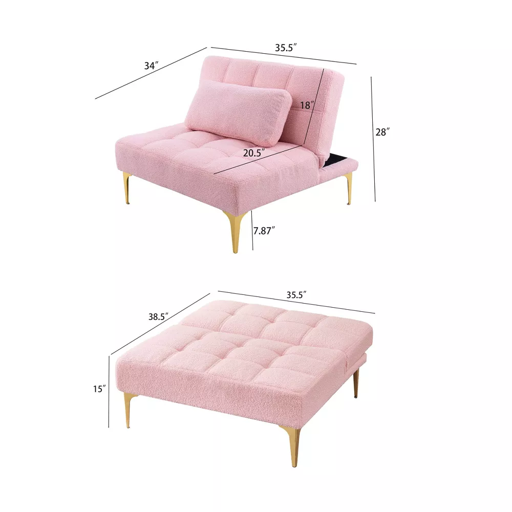 Convertible Single Sofa Bed Futon, 1-Piece, Pink - Image 3