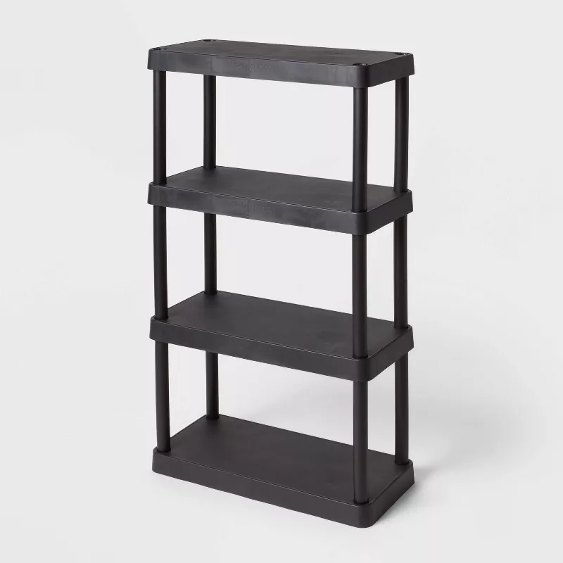 4 Tier Plastic Shelf Unit Black - Brightroom™: Utility Storage Shelves, 55.8" Height, 70 lbs Capacity, Freestanding, Final Cut