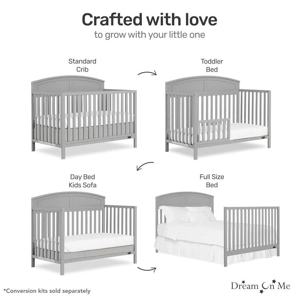 5 in 1 Convertible Crib - Pebble Grey - Image 3
