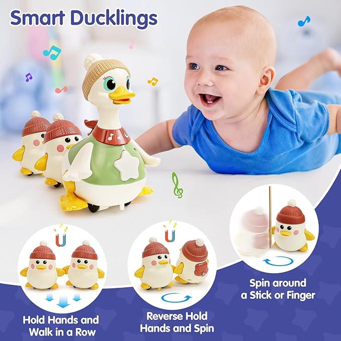 Baby Toys Musical Dancing Duck Toy Set with Mama and Babys Tummy Time Toys - Image 3