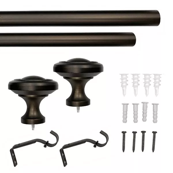 Decorative Drapery Curtain Rod with Knob Finials Oil Rubbed Bronze : Adjustable Drapery Rods Hardware - Image 5