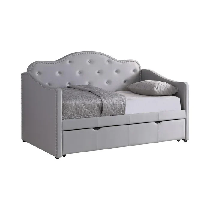 Elmore Upholstered Twin Daybed with Trundle Pearlescent Grey - Image 3