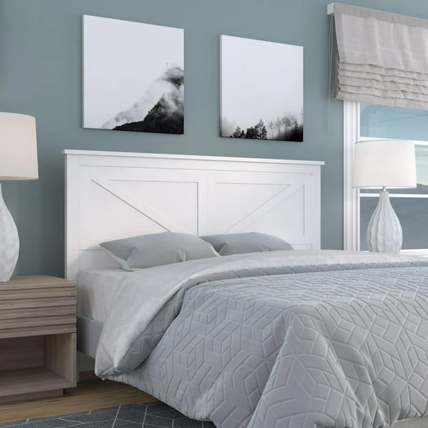 Farmhouse Style Wood Panel Headboard in Gloss White - Queen - Image 2