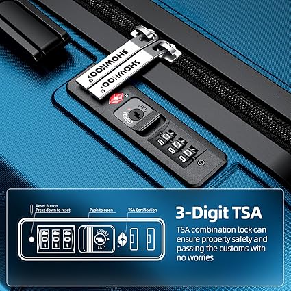 Luggage Sets Expandable PC+ABS Durable Suitcase Sets Double Wheels TSA Lock Sea Blue 3PCS - Image 5