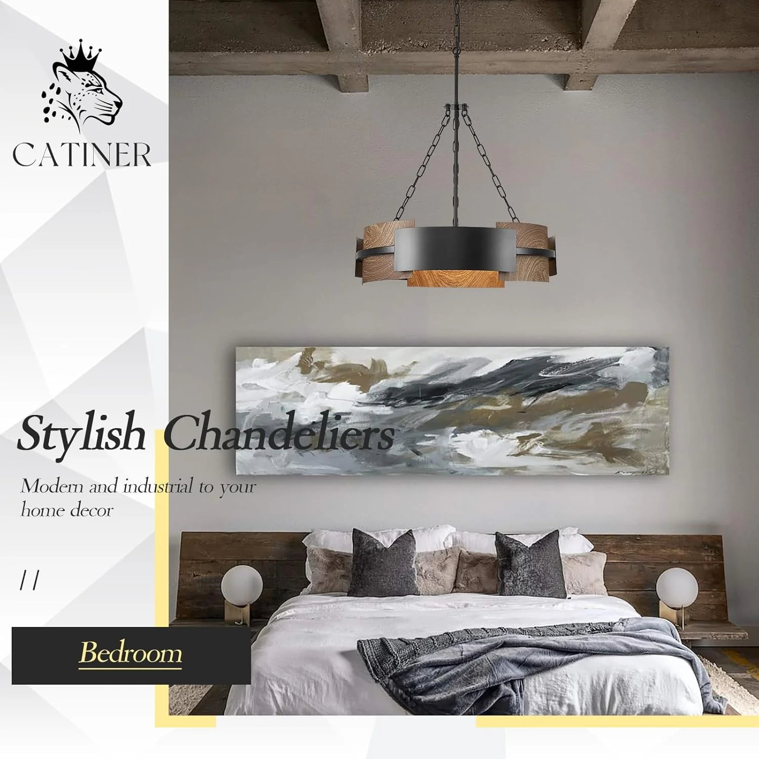 Modern Industrial Drum Light Fixture Black Metal 6-Light Hanging Chandelier Glass Panels - Image 5