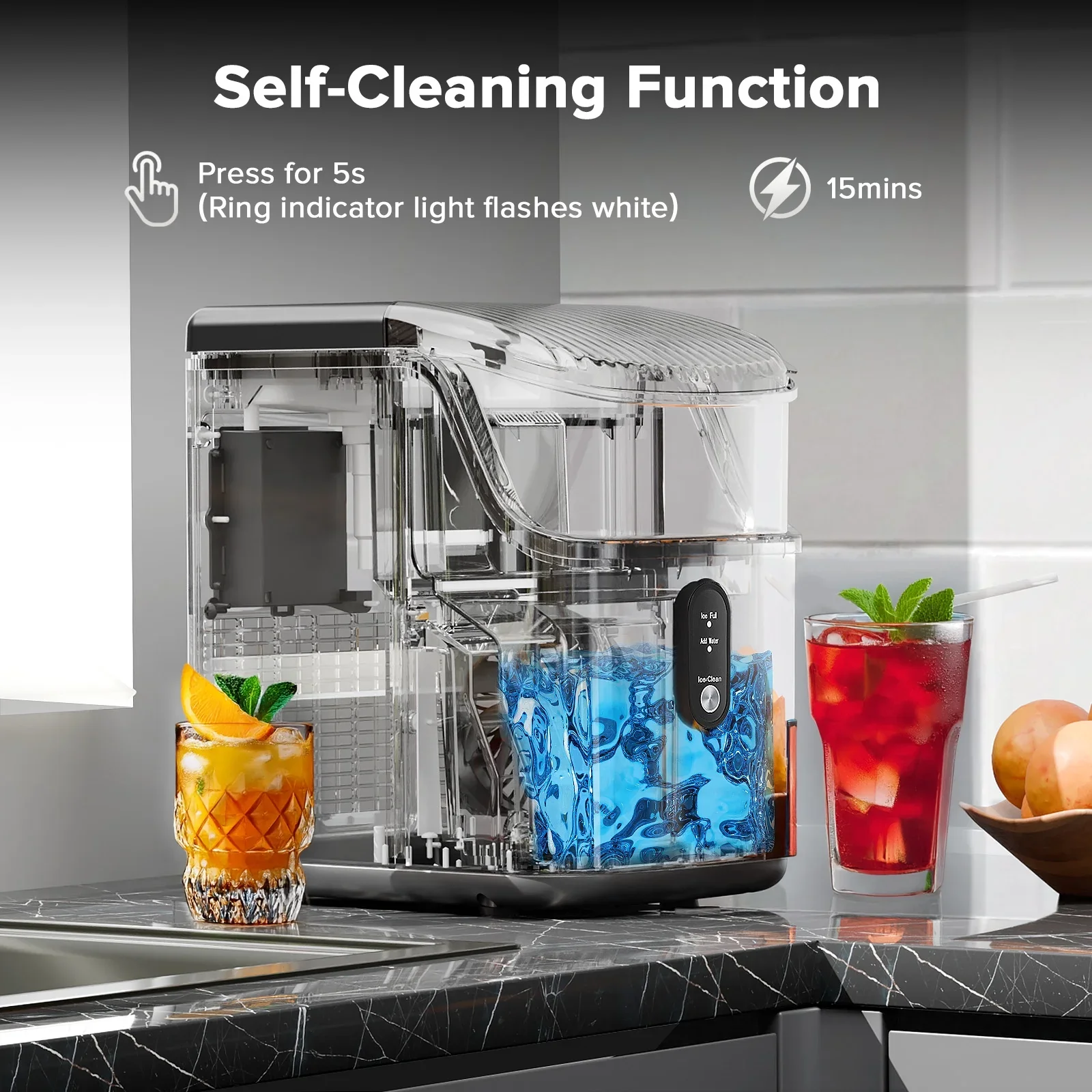 Nugget Ice Maker Countertop, Portable Ice Maker Machine with Self-Cleaning Function, Easy Operation, Pellet Ice Maker for Home/Kitchen/Office/Party-Black - Image 3
