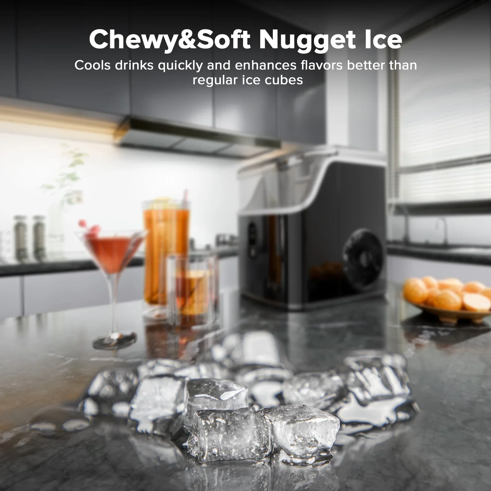 Nugget Ice Maker Countertop, Portable Ice Maker Machine with Self-Cleaning Function, Easy Operation, Pellet Ice Maker for Home/Kitchen/Office/Party-Black - Image 4