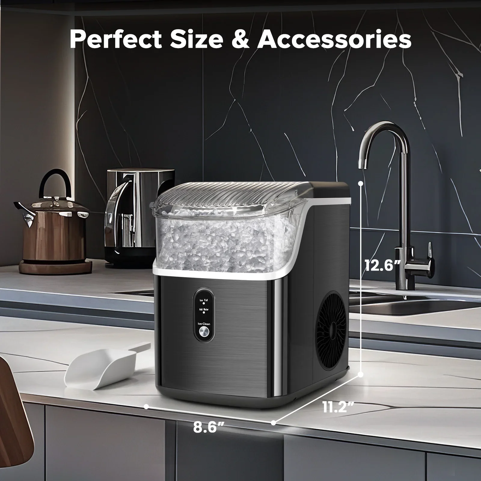 Nugget Ice Maker Countertop, Portable Ice Maker Machine with Self-Cleaning Function, Easy Operation, Pellet Ice Maker for Home/Kitchen/Office/Party-Black - Image 5